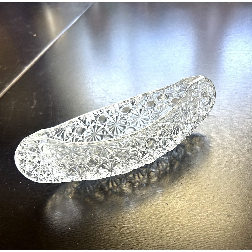 Brilliant Cut Glass Canoe Taper Candle Holder 6" Vintage EUC